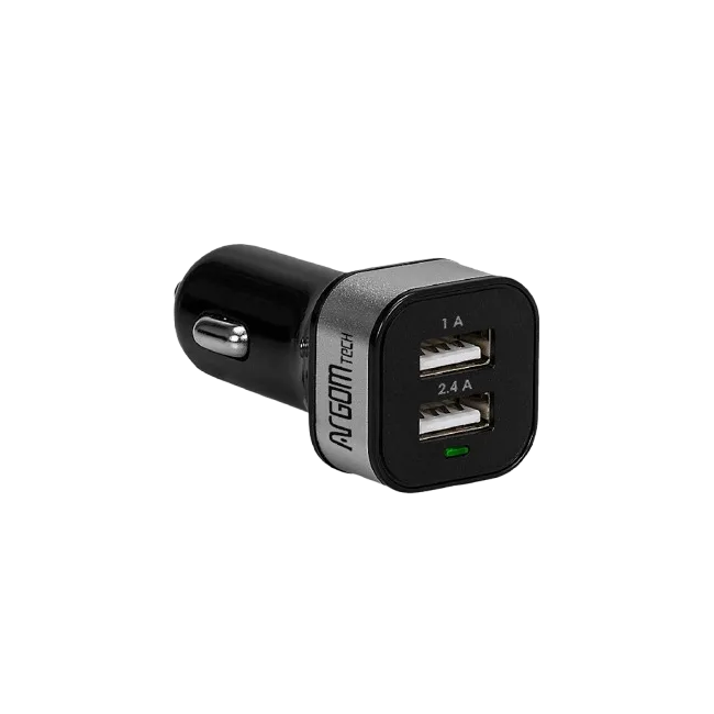 Cargador de Carro Argom ARG-AC-0112BK Dos Puertos USB 1A y 2.4A-2