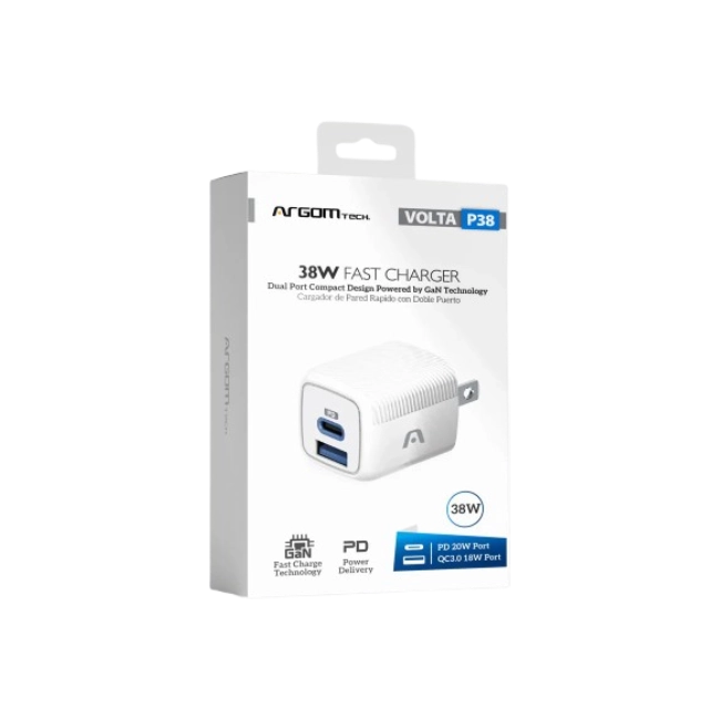 CARGADOR ARGOM VOLTA P38 GAN DE 38W DUAL PORT