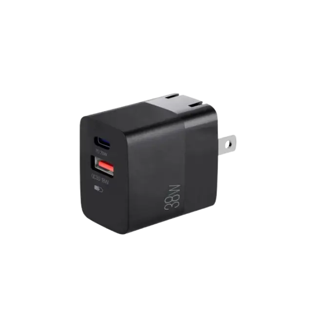 Cargador Dual Rapido Argom ARG-AC-0122BK Tipo C y USB Para Pared 38W Plegable