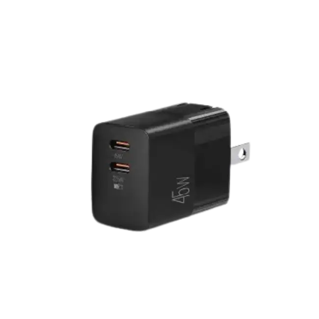 Cargador Dual Rapido Argom ARG-AC-0134BK Tipo C Para Pared 45W Volta P5 GAN II con Enchufe Plegable