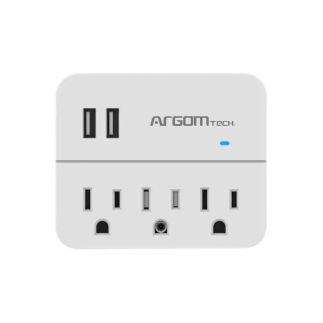 Regleta Argom ARG-AC-0266WT Triple con 2 Puertos USB y Proteccion de Sobretensiones Color Blanco-1