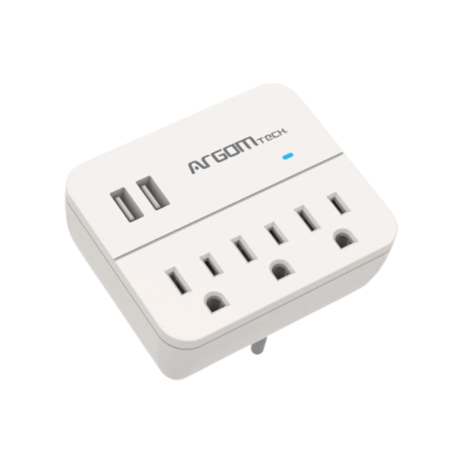 Adaptador de Enchufe Triple con 2 Puertos USB y Proteccion de Sobretensiones - Blanco-6