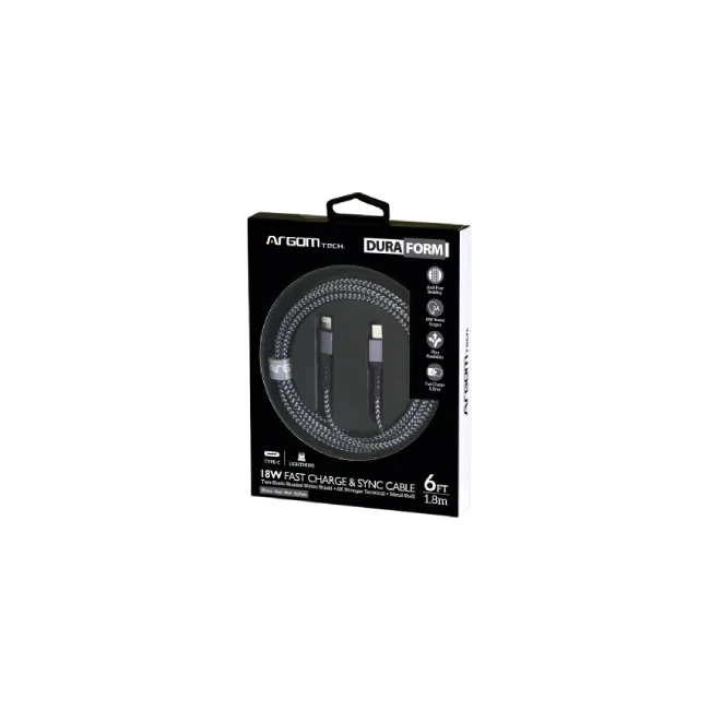 Cable Argom ARG-CB-0024BK de Carga Rapida Dura Form Tipo C a Lightning 1.8mts-2