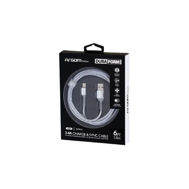 CABLE TYPE-C TO USB 2.0 NYLON 1.8M WHITE