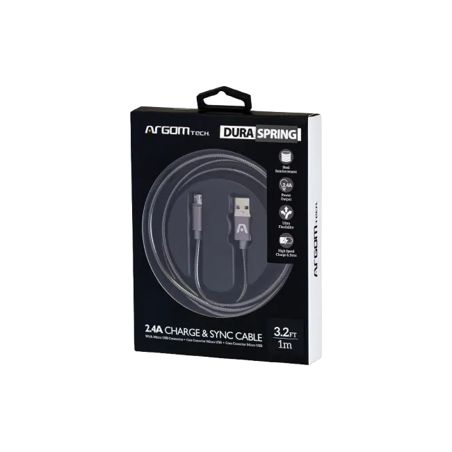 CABLE ARGOM DURA SPRING MICRO USB TO USB 2.0 METAL BRAIDED 1M/3.2FT GREY-2