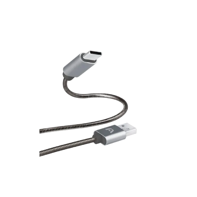 Cable Argom ARG-BR-0028GR Dura Spring Tipo C a USB 2.0 Metal Trenzado 1 Metro Color Gris