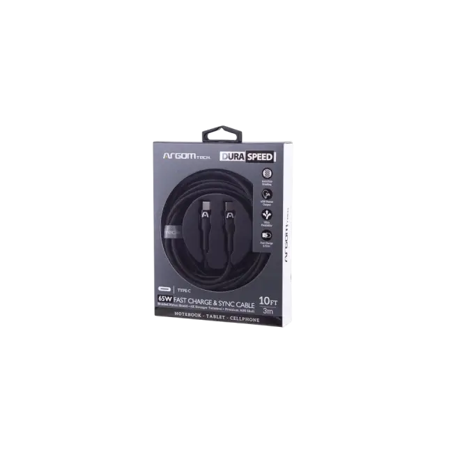 Cable Argom ARG-CB-0048BK Tipo C a Tipo C 65W Nylon Trenzado Dura Speed 3mts-3