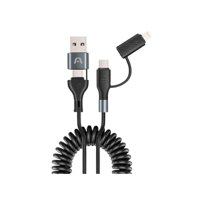 CABLE ARGOM CARGA RAPIDA 4 EN 1 DE 60W DURA COIL DE 1.5 M/6FT NEGRO-1