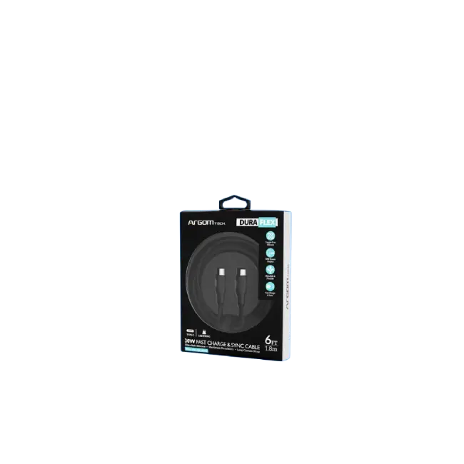 Cable Argom ARG-CB-0072BK Dura Flex Tipo C a Lightning 30W 1.8 Metros Silicona Color Negro