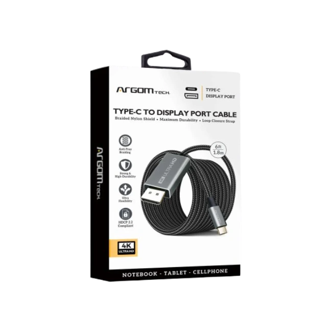 CABLE ARGOM TIPO C A DISPLAYPORT 4K 30HZ DE NAILON TRENZADO DE 1.8M/6FT