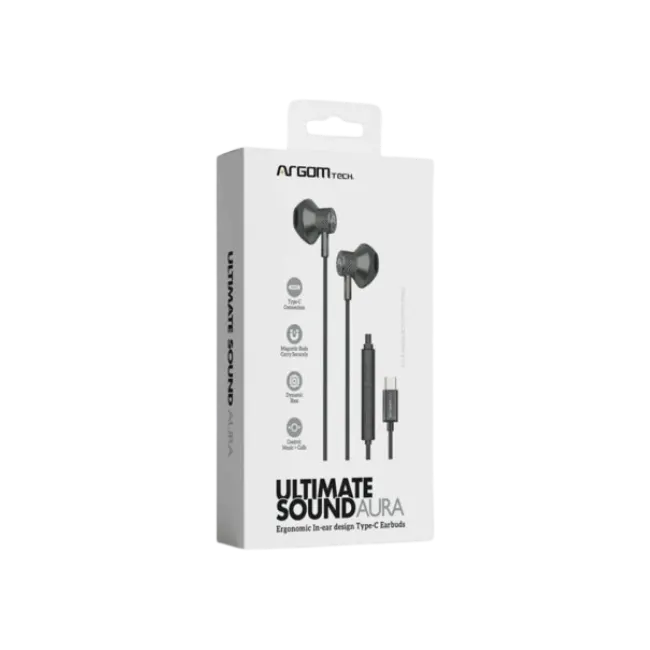 ARGOM ULTIMATE SOUND AURA - AUDIFONOS CON CABLE TIPO C COLOR NEGRO