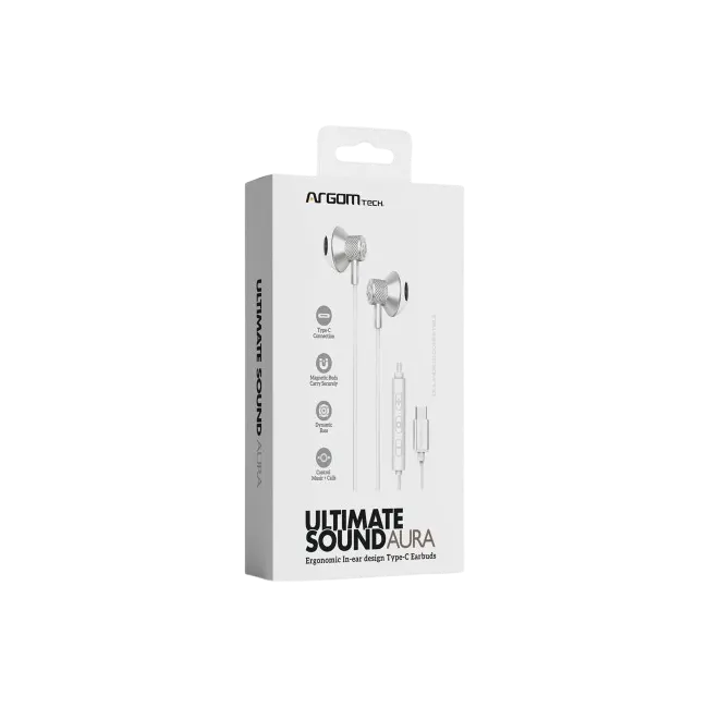 ARGOM ULTIMATE SOUND AURA - AUDIFONOS CON CABLE TIPO C COLOR BLANCO