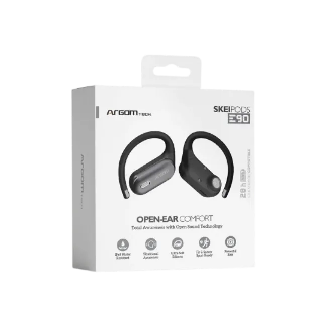 ARGOM SKEIPODS E90 - AUDIFONOS CON IA ENC, DISEÑO OPEN-EAR COLOR NEGRO