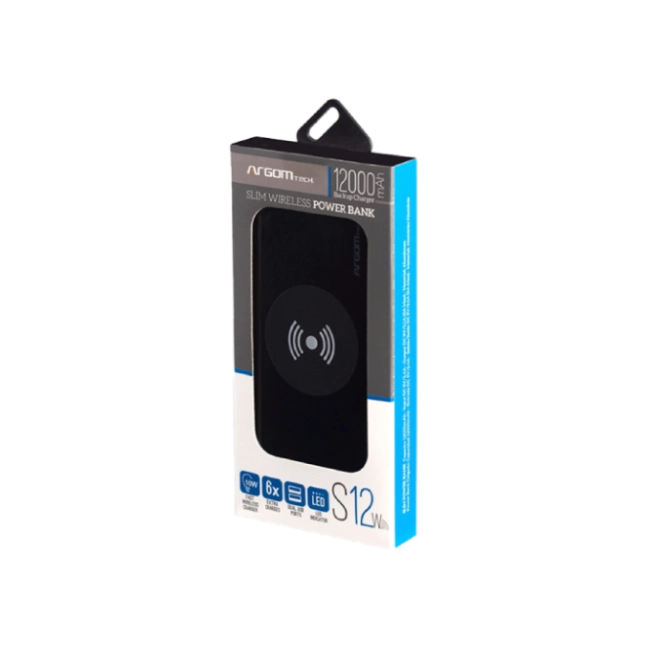 Cargador Portatil Argom ARG-PB-1156BK S12W Carga Rapida de 15W 2 Puertos USB 12000mAh LED Slim Color Negro-4