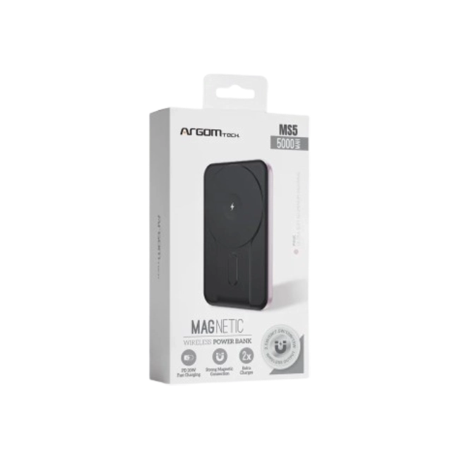 POWER BANK ARGOM MS5 MAGNETIC 5,000MAH ALUMINUM PINK / CARGA INALÁMBRICA RÁPIDA DE 15W-2