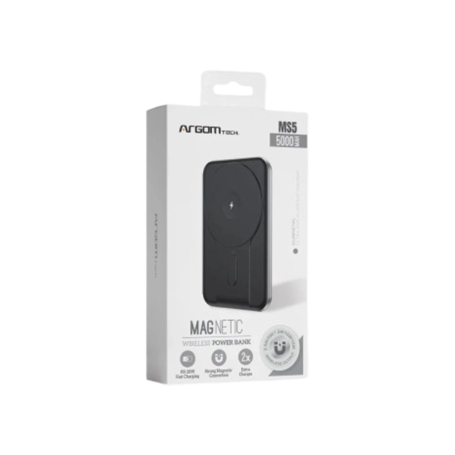 POWER BANK ARGOM MS5 MAGNETIC 5,000MAH ALUMINUM SILVER / CARGA INALÁMBRICA RÁPIDA DE 15W-4