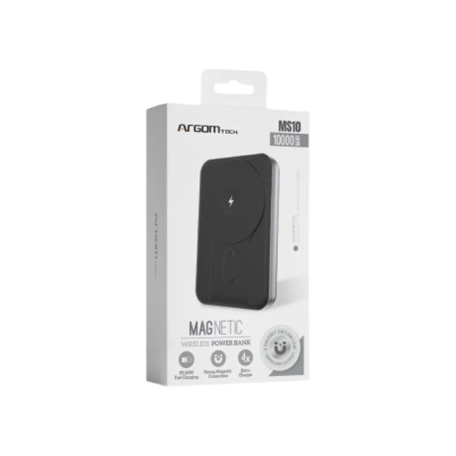 Cargador Portatil Argom ARG-PB-1162SL MS10 MagNetic Delgado de Aluminio 10000MAH Color Negro