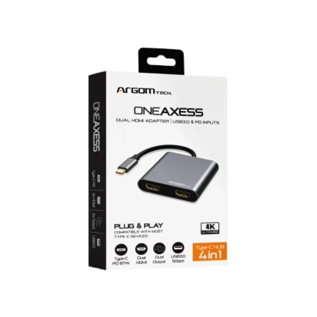ADAPTADOR HDMI DUAL ONE AXESS 4 EN 1 CON USB 3.0 Y PASO PD DE 87 W-4