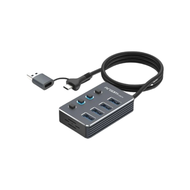 HUB USB A+C CON 4 PUERTOS USB 3.0 INTERRUPTOR ON/OFF 5GBPS CON CABLE DE 0.5MTS