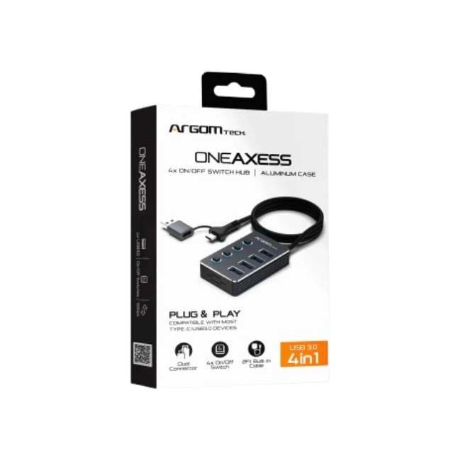 HUB USB A+C CON 4 PUERTOS USB 3.0 INTERRUPTOR ON/OFF 5GBPS CON CABLE DE 0.5MTS-4