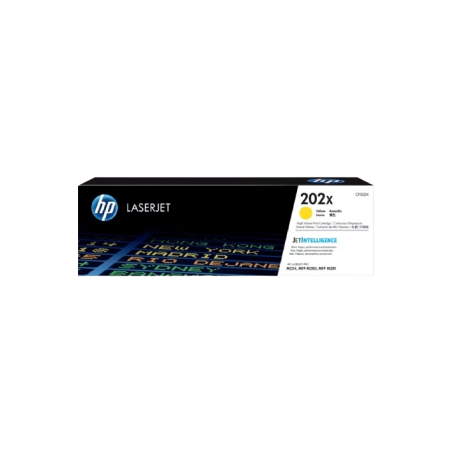 HP 202X - Alto rendimiento - amarillo - original - LaserJet - cartucho de tóner (CF502X) - para Color LaserJet Pro M254dw, M254nw, MFP M280nw, MFP M281cdw, MFP M281fdn, MFP M281fdw-3