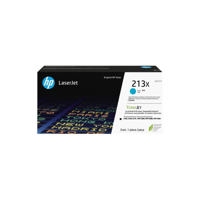 HP 213X - Alto rendimiento - cián - original - LaserJet - cartucho de tóner (W2131X) - para Color LaserJet Enterprise 6700, MFP 5800, MFP 6800; LaserJet Enterprise Flow MFP 6800-3