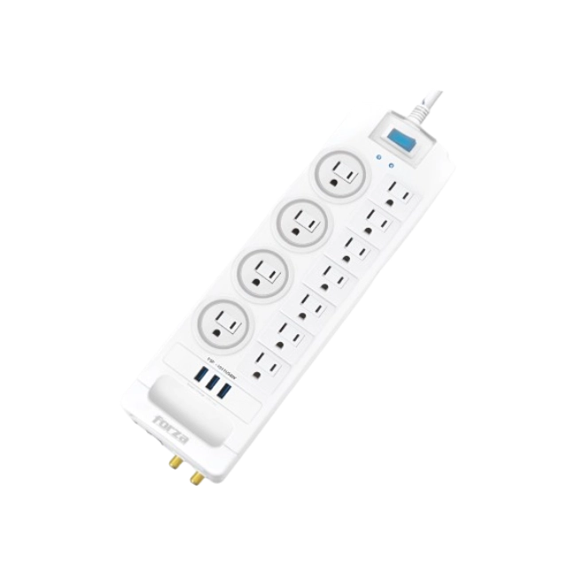 Forza - Surge protector - AC 110/220 V - 11 Tomas de Corriente - NEMA 3USB 5ft WH