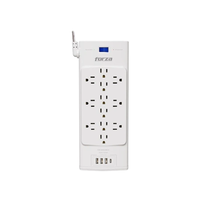 Forza - Surge protector - AC 110/220 V - 12 Tomas de Corriente - 3-USBA/1C 2700J WH-3