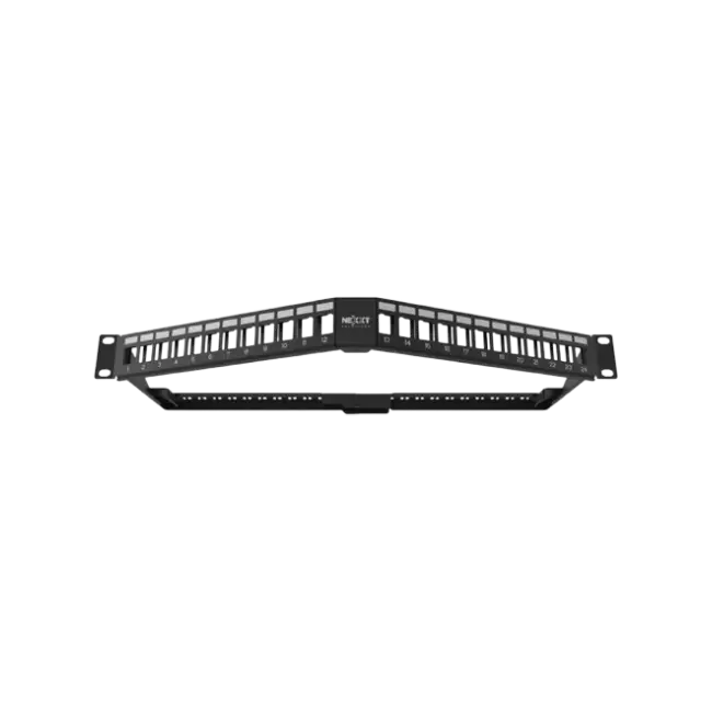 Nexxt Solutions Infrastructure - Patch panel - Cold-rolled steel - Black with silver extrusion - Angled Mod SH 24P 1U-3