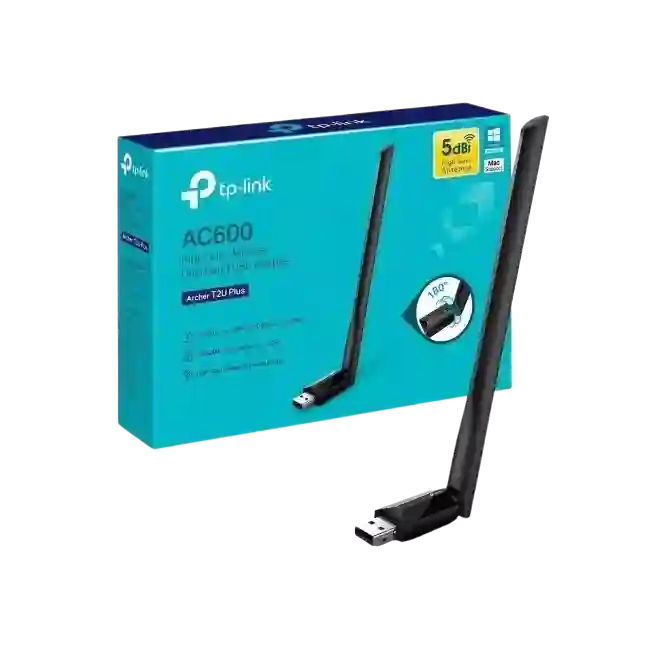 Adaptador WiFi TP Link Archer T2U Plus AC600 Inalambrico Dual Band 433 Mbps en 5GHz 200 Mbps en 2.4GHz 180° USB 2.0-2