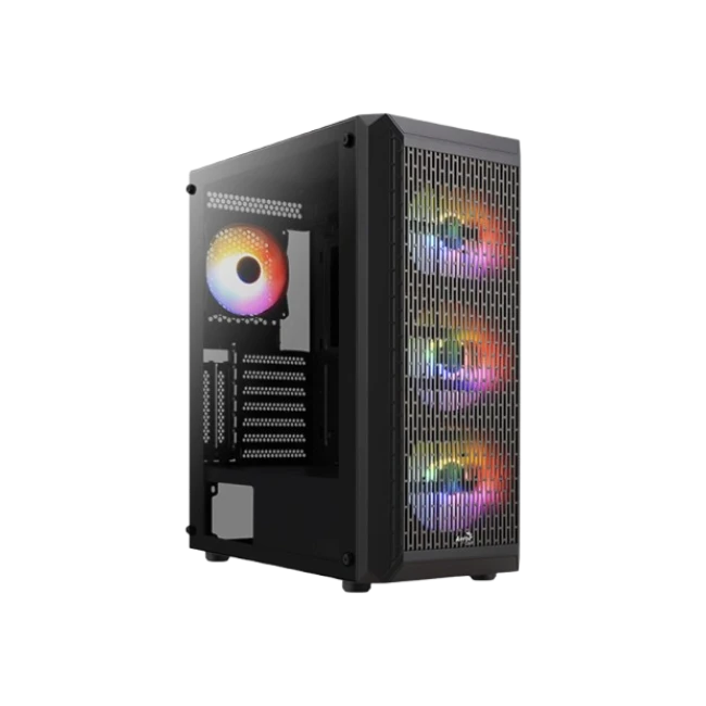 Case Gamer Aerocool BEAM-G-BK-V2 Torre Media Acero Con Panel Lateral de Vidrio y  3 Abanicos Frontales Con 1 Abanico Trasero Color Negro-3