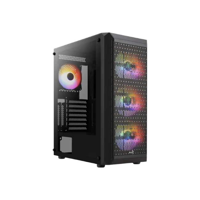 Case Gamer Aerocool BEAM-G-BK-V2 Torre Media Acero Con Panel Lateral de Vidrio y  3 Abanicos Frontales Con 1 Abanico Trasero Color Negro-2