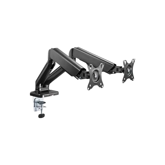 Abrazadera doble para escritorio articulado de movimiento completo para monitores de 13" a 27"-2