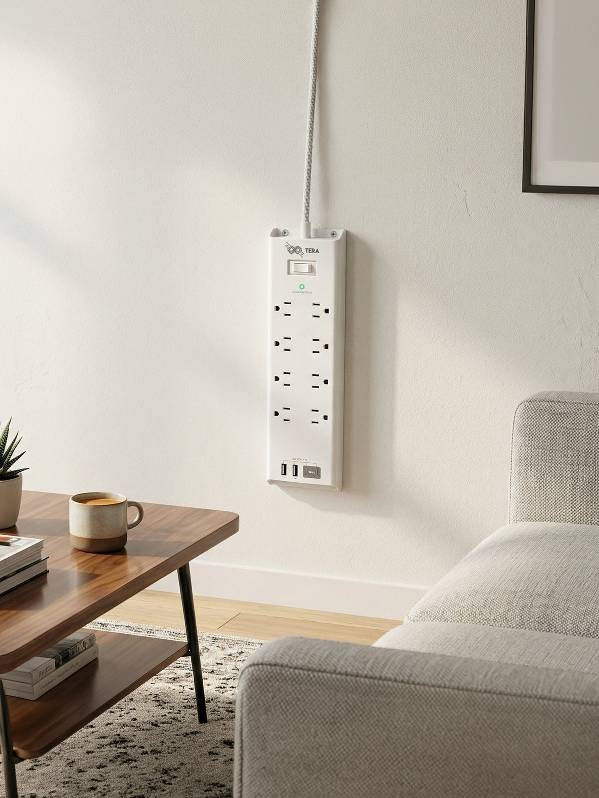 TERA Multi Toma TERA-MT8U4 8 Salidas+ 2 Puertos  USB + 2 Puertos USB - C  27W 1875W/125V/15A  Color Blanco-3
