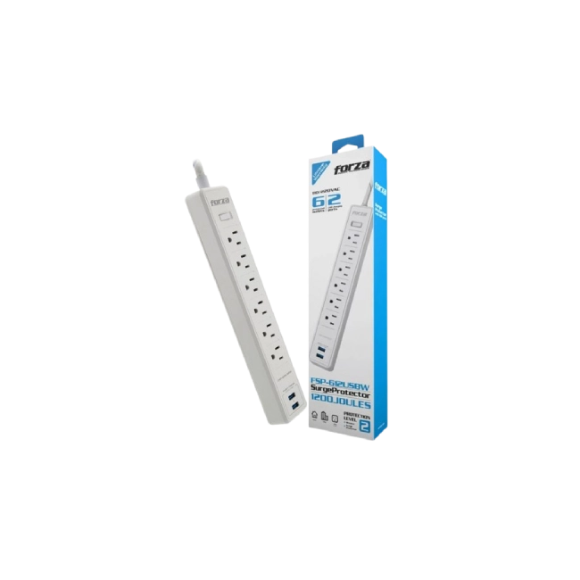 Protector de Voltaje Forza FSP-612USBW 110/220VAC 6 Tomas 2 Puertos USB Color Blanco-2