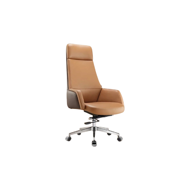 Silla de Cuerina MG-PY-002-A1-PU Esponja de Alta Densidad Base de Aluminio Color Café