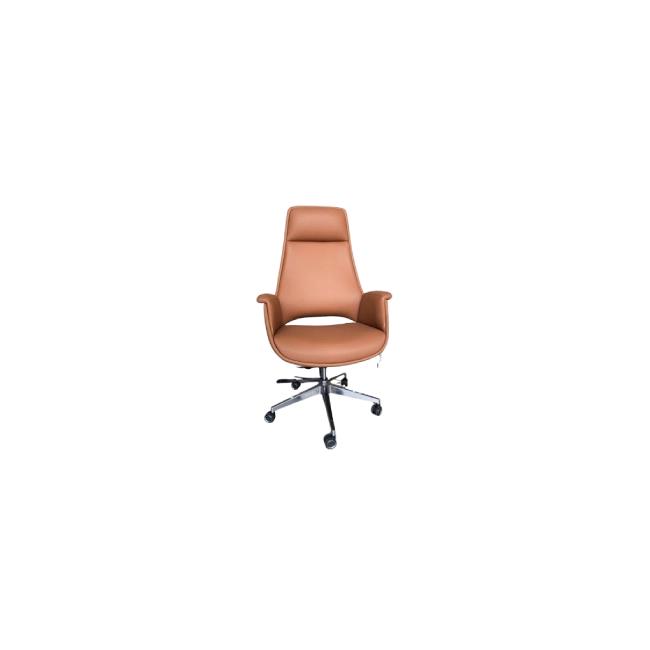 Silla de Cuerina MG-PY-022-A2- PU Con Respaldo Alto Base de Aluminio Color Cafe