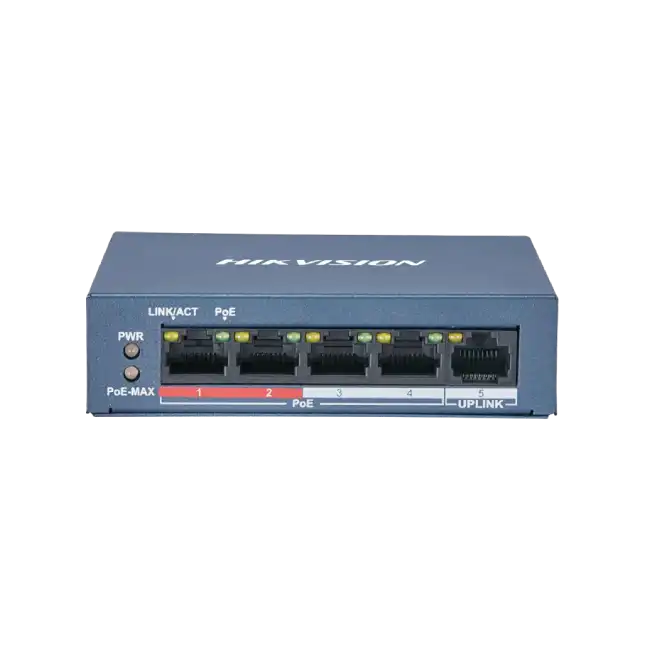Hikvision Value Series DS-3E0105P-E/M - Conmutador - sin gestionar - 4 x 10/100 (PoE+) + 1 x 10/100 (enlace ascendente) - sobremesa - PoE+ (35 W) - alimentación cc-1
