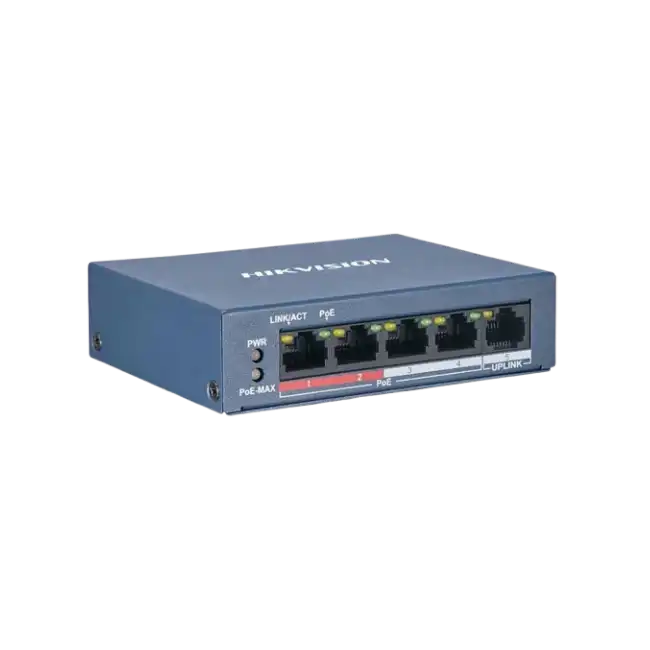 Hikvision Value Series DS-3E0105P-E/M - Conmutador - sin gestionar - 4 x 10/100 (PoE+) + 1 x 10/100 (enlace ascendente) - sobremesa - PoE+ (35 W) - alimentación cc-2