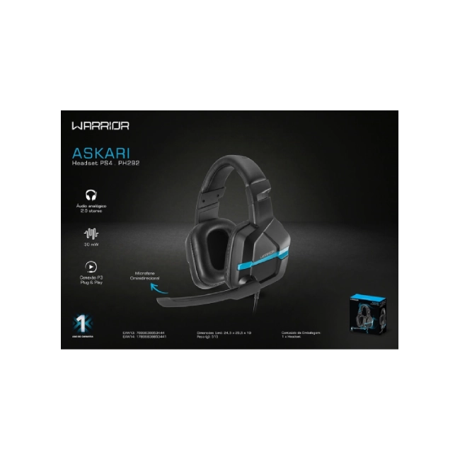 AUDIFONO WARRIOR ASKARI GAMER CONEXIÓN P3 JACK 3,5 AZUL MICROFONO RETRACTIL - PH292-6