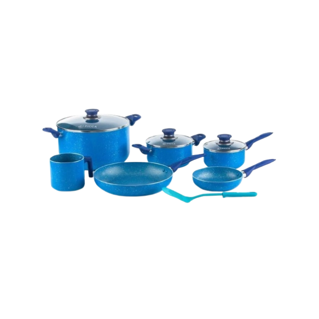 Bateria de Cocina Picca Lazio 10 piezas Color Azul con Puntos Plateados