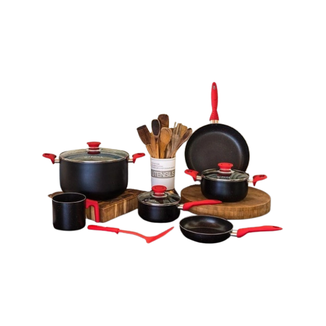Batería de Cocina Picca Lazio PI0010BTN 10 Piezas Dyflon Color Negro con Puntos Rojos-1
