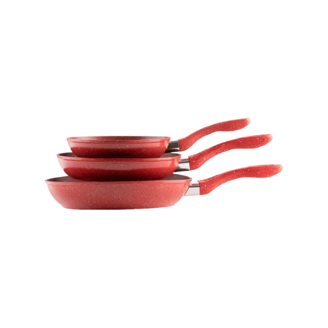Juego de Sartenes Picca Milan PI003SSMR 20 - 24 - 28 Cms Marmol Color Rojo-1