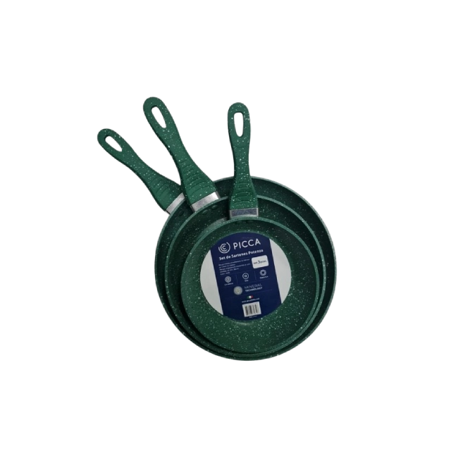 Juego de Sartenes Picca Potenza PI003SSMV 20 - 24 - 28 Cms Antiadherente Marmol Color Verde-4
