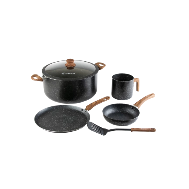 Bateria de Cocina Picca Catania 6 piezas Color Negro con Efectos Stone Plateado-4