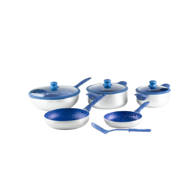 Bateria de Cocina Picca Bari PI009BMA 9 Piezas de Marmol Color Azul con Plata
