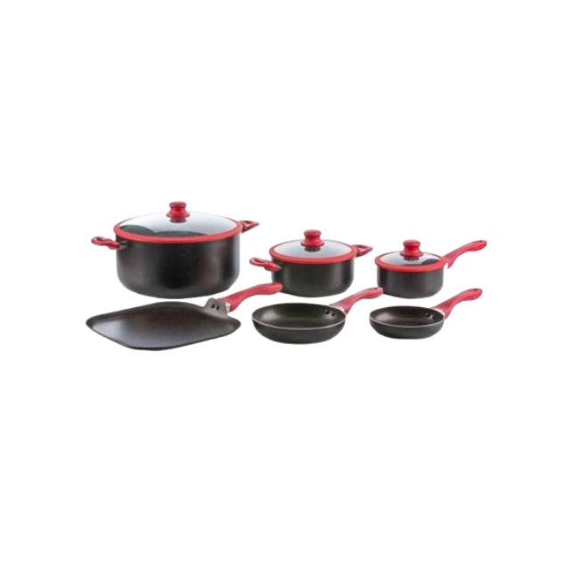 Bateria de Cocina Picca Bari PI009BMB 9 Piezas de Marmol Color Negro con Rojo-1
