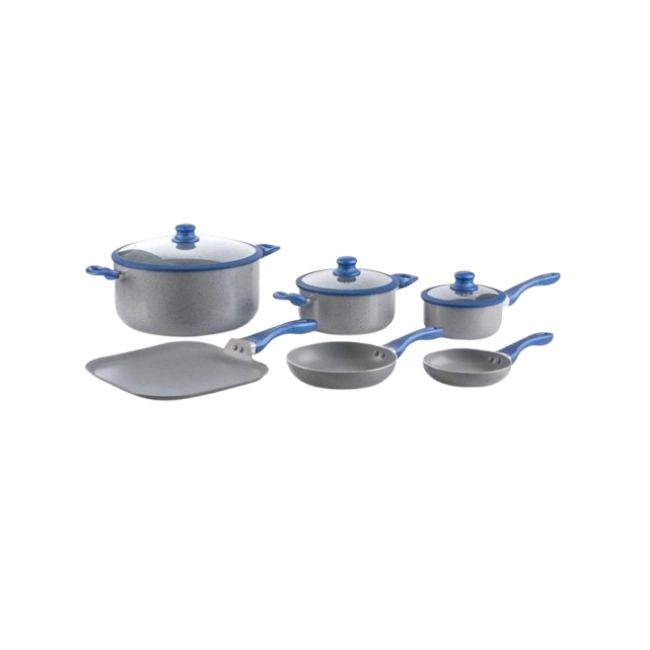Bateria de Cocina Picca Bari PI009BMG 9 Piezas de Marmol Color Gris con Azul-2