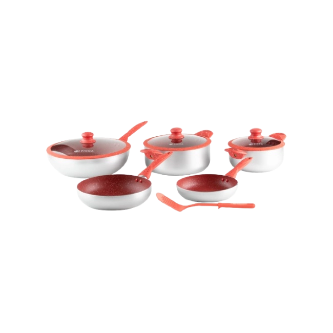 Bateria de Cocina Picca Roma PI009BMR 7 Piezas de Marmol Colo Rojo con Plata-2