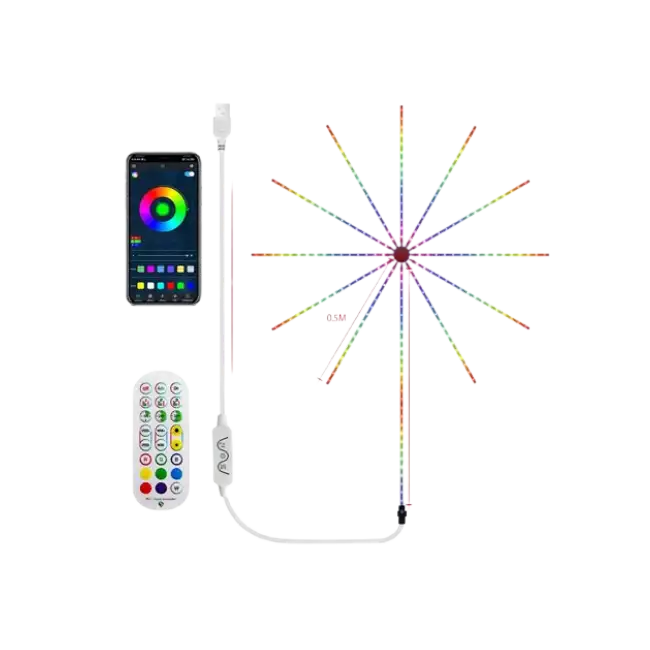 Tira de Luz Tuya PST-FW120 WiFi Estilo Fuegos Artificiales 120 LED RGB-IC DC5V/2A 6W 120 Luces